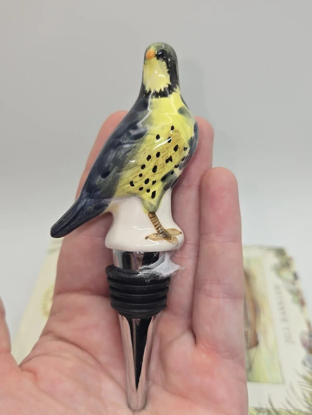 Lot Of 2 Wine Stoppers Crate & Barrel And Ceramic Bird